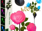 Lámpara solar de jardín rosa LED, 3 flores artificiales