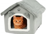 Cama para gatos Purlov casita gris con techo desmontable y acolchado suave
