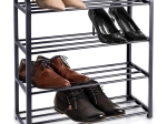 Zapatero negro de metal, 4 niveles, 49,5 × 18,5 × 56,5 cm