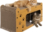 Rascador para gatos Purlov – casa de varios niveles de cartón ondulado y HDF, 29,5 × 56 × 27 cm