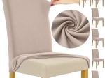 Funda para sillas RUHHY - juego de 6 unidades, terciopelo elástico beige